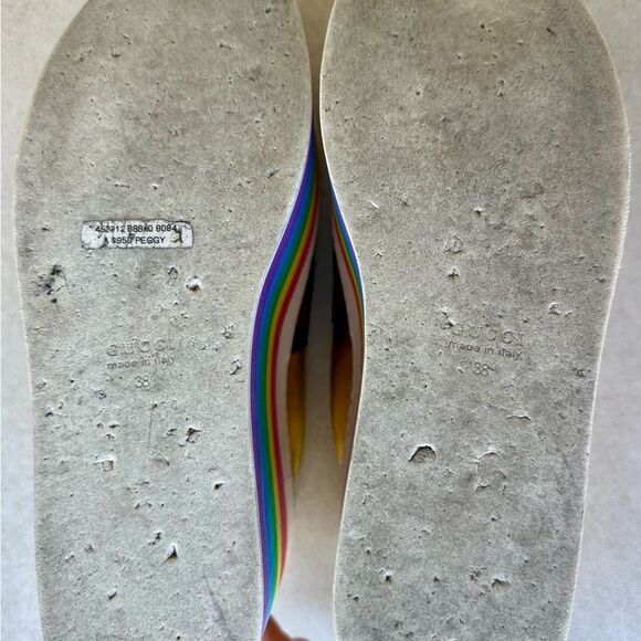 Gucci Peggy Rainbow Platform Sneakers EU 38 US 8 Gold Lace Up Slatform Shoes - Picture 7 of 16